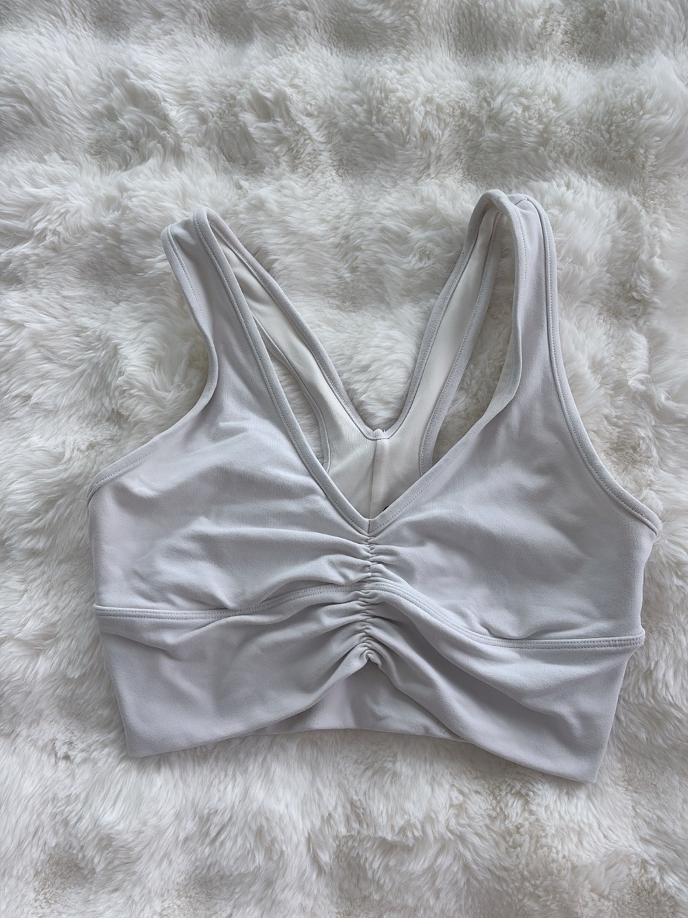 ALO Yoga Wild Thing Sports Bra - Ivory Ruched V-Neck Sports Bralette